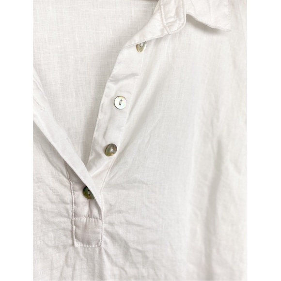 Joie Womens Linen Popover Top M White Roll Tab Lighweight Classic Beachy Minimal - Picture 3 of 5